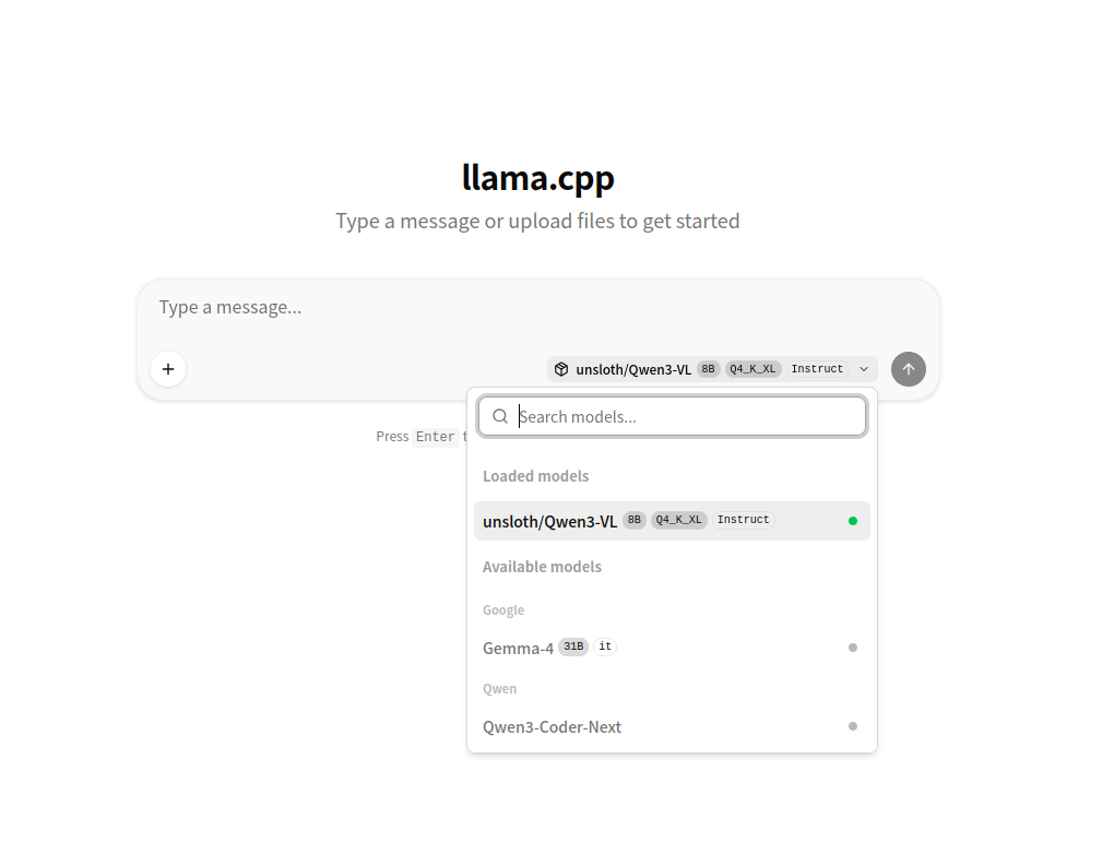 llama.cppのWebインターフェースでモデルを選択できる