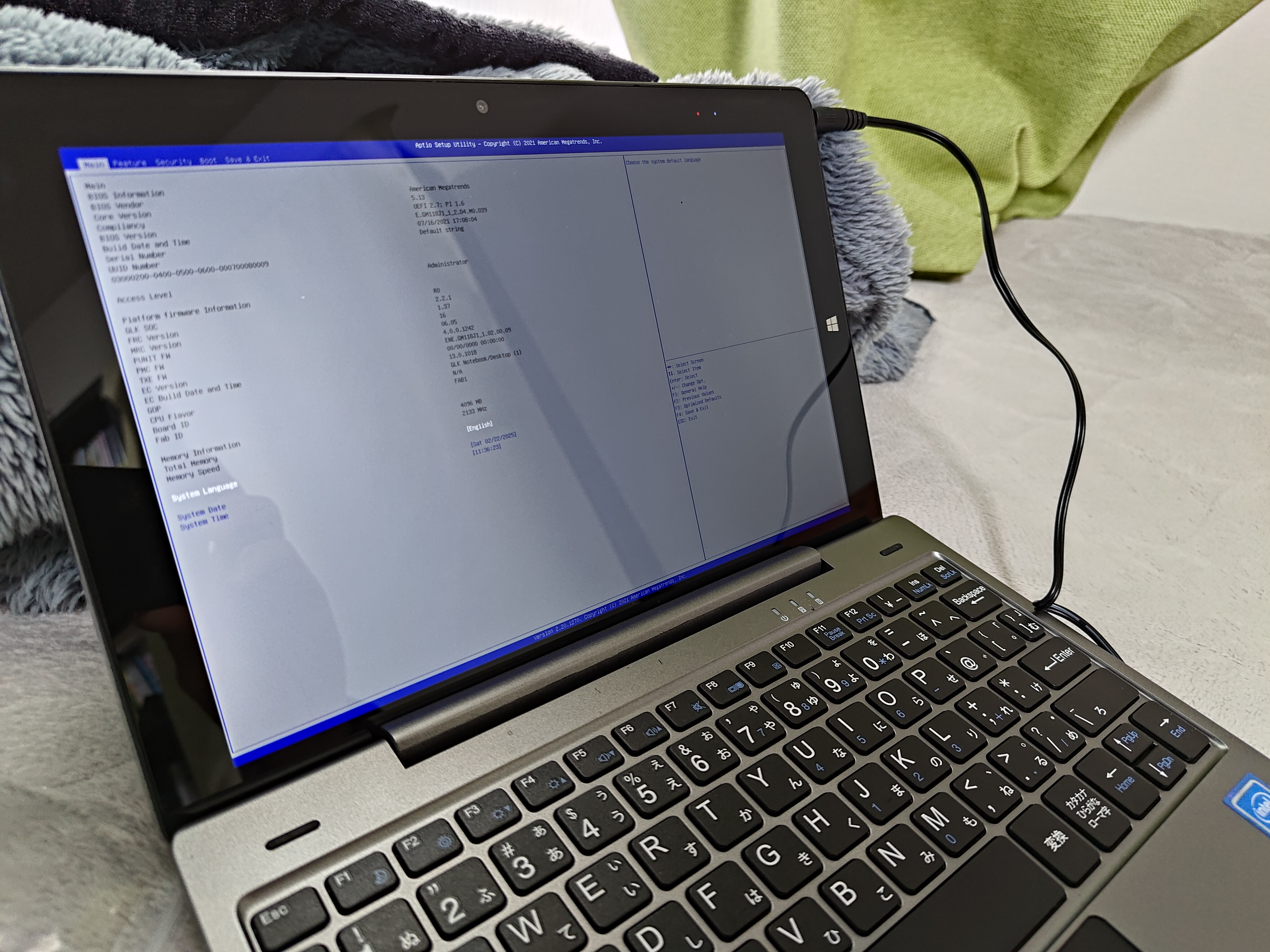 入手した個体のBIOS画面